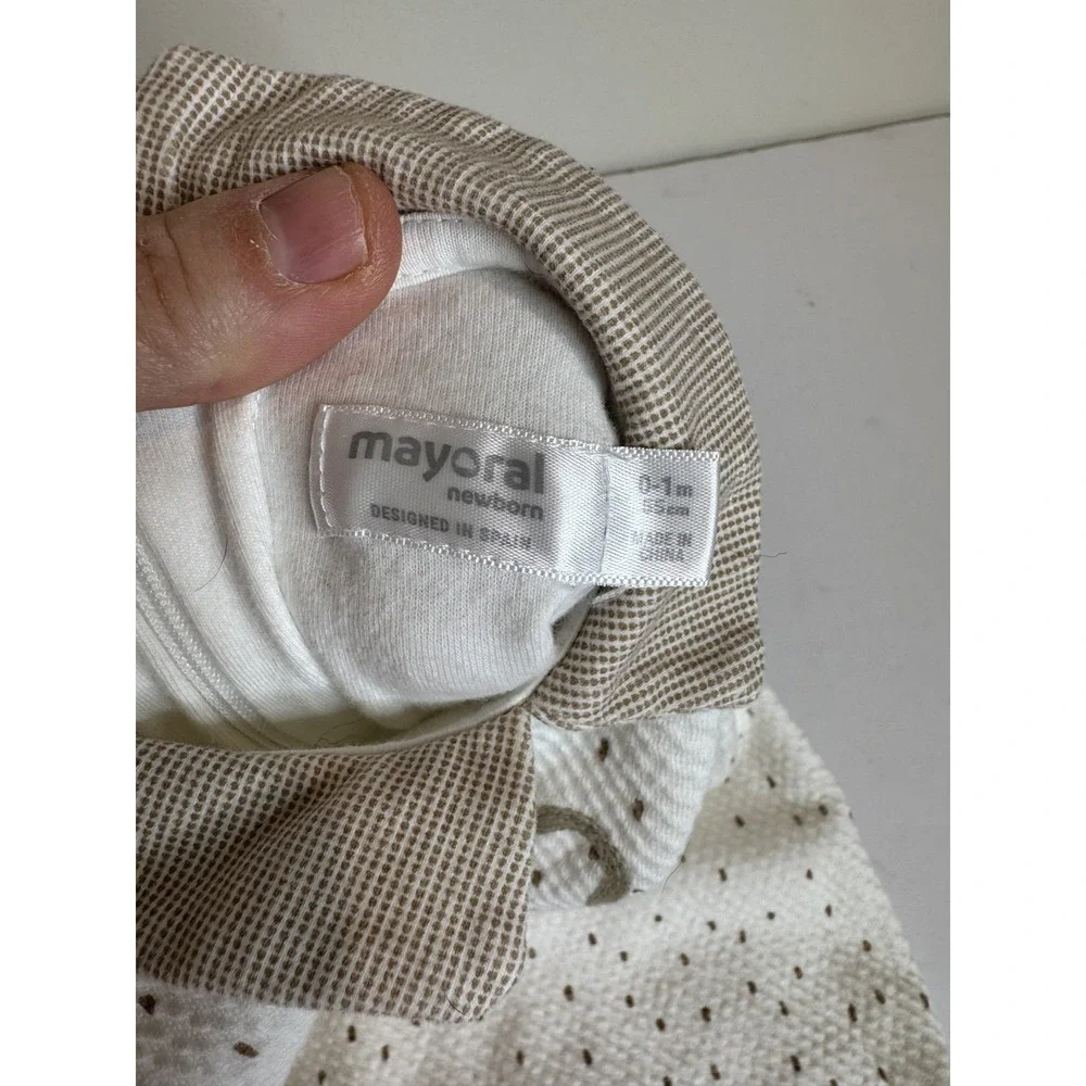 Mayoral Newborn Footed Romper 0-1 Months Beige‎ Brown Dots Cotton Baby Outfit